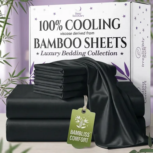Miniatura 14 de SLEEP SANCTUARY - Juego de sábanas 100% viscosa derivada de bambú tamaño individual 4 piezas – Sábanas de lujo BamBliss de enfriamiento