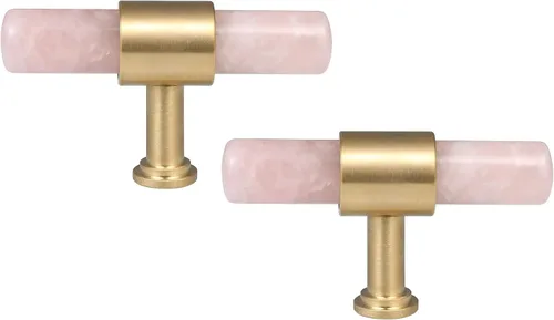 Miniatura 9 de Rockcloud Juego de 2 pomos de barra en T de ágata con tornillos, perillas cilíndricas para cajones, manijas para armario, armario, armario, Gris