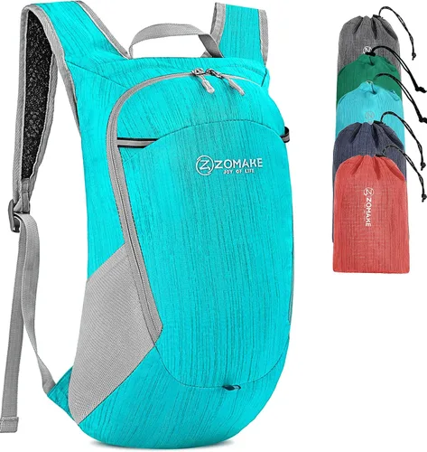 ZOMAKE Mochila plegable ultraligera de 18 litros, pequeñas mochilas de senderismo plegables resistentes al agua para viajes (azul aguamarina)