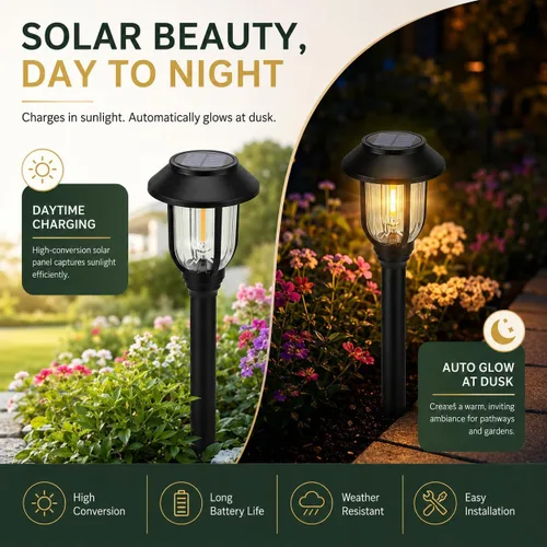 Miniatura 2 de ILANCK Luces solares para caminos al aire libre, paquete de 12 luces solares para exteriores, impermeables, blanco cálido, encendido y apagado