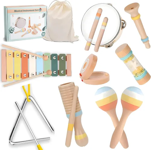Juguetes Montessori 9 en 1 para niños de 1 año - Instrumentos musicales de madera para niños pequeños de 1 a 3 años | Juguetes musicales para bebés