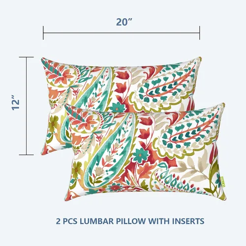 Miniatura 2 de LVTXIII Almohadas lumbares para exteriores de 12 x 20 pulgadas, paquete de 2 almohadas lumbares repelentes al agua con rellenos, cojines lumbares
