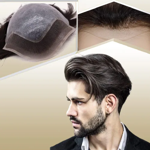 Miniatura 18 de Peluca de cabello humano europeo de repuesto para hombre, encaje suizo frontal, 0.003 in, piel fina, poliuretano, con bucle, 10 x 8 pulgadas, 20%