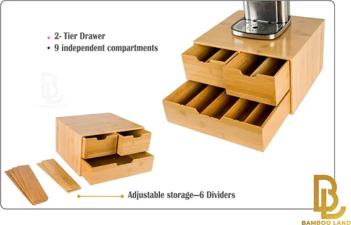 Miniatura 6 de Soporte extragrande de bambú para mostrador, cajón organizador de 2 niveles K-Cup