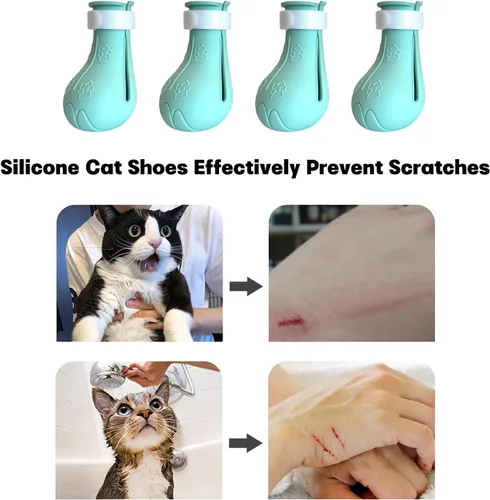 Miniatura 6 de Cubiertas de garras de gato, zapatos antiarañazos, protectores de patas de silicona ajustables para aseo y baño, evita arañazos (verde)
