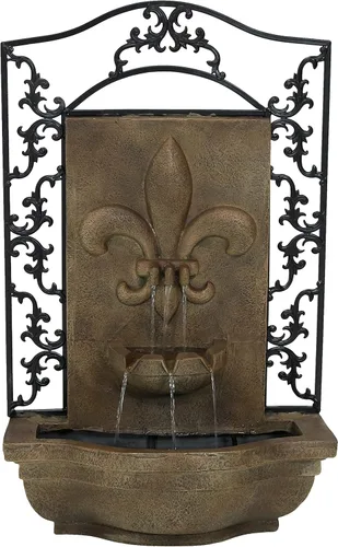 Sunnydaze French Lily - Fuente de agua de pared Polystone de 33 pulgadas para exteriores, bomba sumergible eléctrica, acabado de piedra florentina