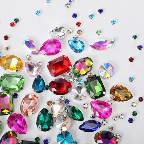 Miniatura 14 de WILLBOND 156 piezas de diamantes de imitación para coser con garra, diamantes de imitación de cristal con base plana, gemas con engaste de metal