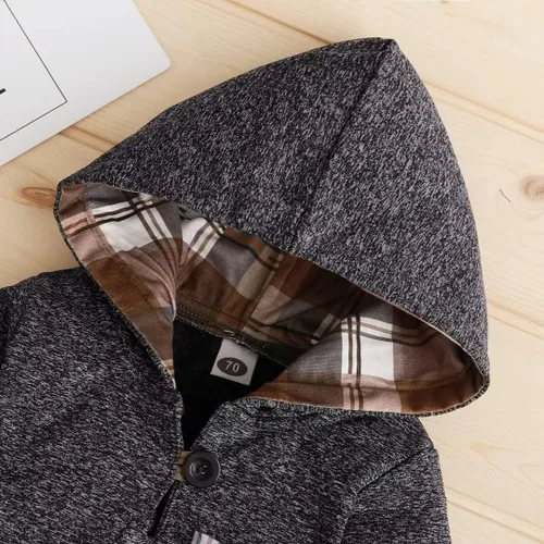 Miniatura 5 de Ropa de bebé para niños pequeños, traje de otoño e invierno, manga larga, bolsillo a cuadros, sudadera con capucha + pantalones, 2 piezas