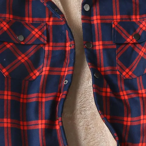 Miniatura 4 de Camisas casuales de franela de manga larga con botones y ajuste regular para hombre para otoño e invierno con forro polar