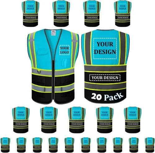 Miniatura 28 de BeautyWill Chaleco de seguridad, paquete de 10 chalecos reflectantes de alta visibilidad clase 2 con 5 bolsillos, chaleco de construcción, normas