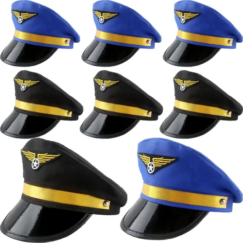 Miniatura 8 de Paquete de 8 sombreros de piloto para niños, sombrero de capitán de avión, sombrero de piloto de aerolínea para niños y niñas, accesorio