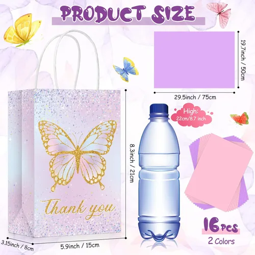 Miniatura 2 de Leinuosen 16 juegos de bolsas de regalo de mariposa para fiestas, bolsas de regalo de mariposa con papel de seda, bolsas de regalo florales rosas