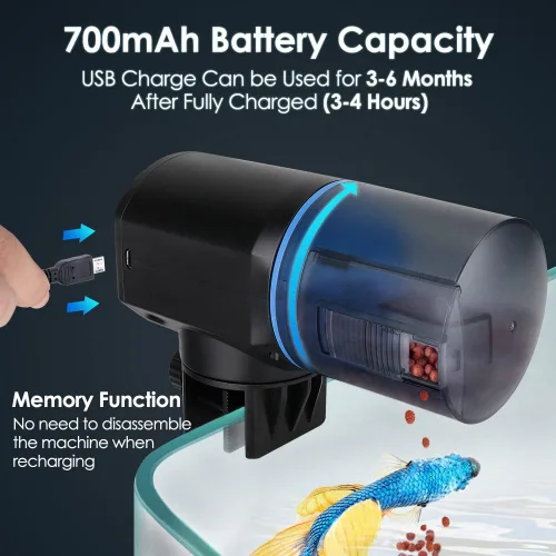 Miniatura 3 de Lukovee Comedero automático para peces, pantalla de tiempo de alimentación, temporizador recargable por USB, dispensador de alimentos para acuarios