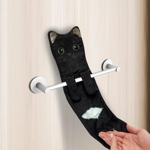 Miniatura 5 de Toallas de mano para baño y cocina, toallas decorativas para rostro con diseño de gato que se secan rápidamente y se cuelgan; regalos divertidos