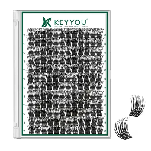 Miniatura 54 de KEYYOU Racimos de pestañas, 96 piezas de extensiones de pestañas DIY, rizado D de 16 mm, negro, realista, no irritante, fácil de colocar en casa