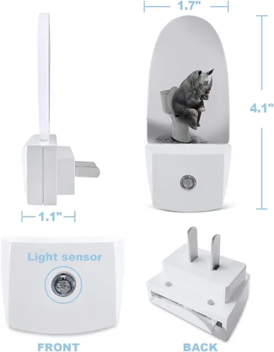 Miniatura 7 de Luz nocturna de rinoceronte para inodoro, luz nocturna LED enchufable, divertidos animales de granja, luces nocturnas negras y grises con sensor