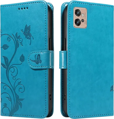 Miniatura 22 de Funda para Motorola Moto E22/E22i, piel sintética, con tarjetero y correa para la muñeca, a prueba de golpes, funda magnética para Motorola Moto Rojo
