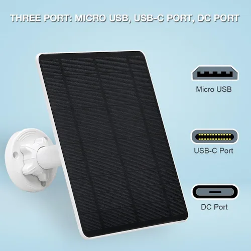 Miniatura 3 de Panel solar para cámara de seguridad, panel solar USB de 5 W para cámaras de CC 5 V, cargador de panel solar para cámara, micro USB, USB-C y CC