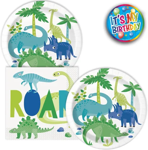 Miniatura 9 de Juego de 32 platos y servilletas de cumpleaños con diseño de globo Let's Party - Platos de postre de 7 pulgadas y servilletas de 6.5 pulgadas