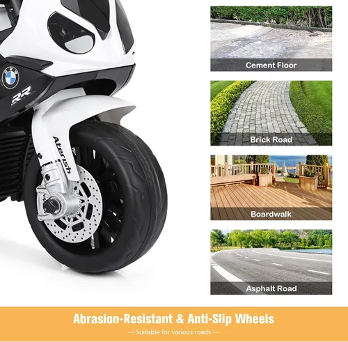 Miniatura 6 de HONEY JOY Motocicleta para niños, BMW con licencia, motocicleta de montar de 6 V con batería, con faros LED, música, pedal, suspensión de resorte