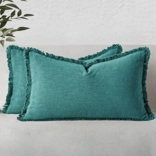 Miniatura 57 de MIULEE Juego de 2 fundas de almohada decorativas de lino neutro con flecos, fundas de cojín de estilo bohemio con borlas para sofá, cama, sala