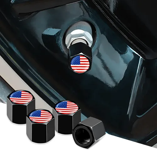 Miniatura 4 de Ajxn 4 tapas de válvula de neumático de automóvil, con bandera americana, tapas herméticas a prueba de polvo, tapas universales para válvulas