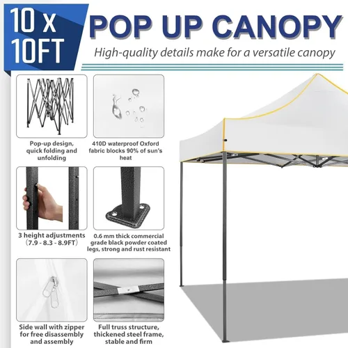 Miniatura 6 de COBIZI Tienda de campaña desplegable resistente de 10 x 10 con 4 paredes laterales extraíbles, toldo desplegable Ez con bolsa portátil, carpa