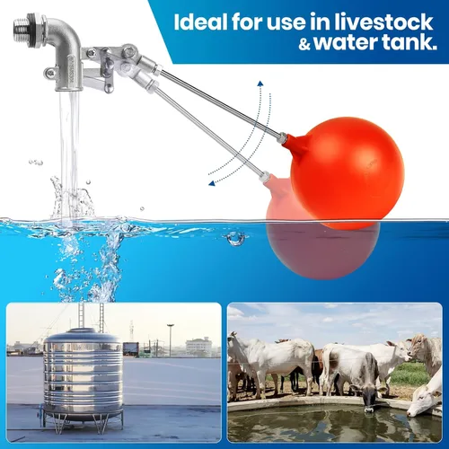 Miniatura 2 de Válvula de flotador de acero inoxidable de 1/2 pulgada – Control de nivel de agua automático de acero inoxidable 304 de servicio pesado, brazo