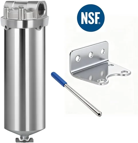 Miniatura 2 de NSF/ANSI 42 Certificación Carcasa de filtro de acero inoxidable para cartucho de filtro de 10", carcasa de filtro de agua NPT de 3/4", válvula