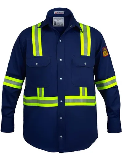 Camisa Hi Vis de alta visibilidad FR resistente al fuego - 88% C/12% N - 7oz Azul marino