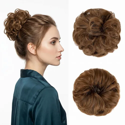 Miniatura 13 de Moño desordenado grande y desordenado, moño ondulado, rizado, coleteros gruesos, extensiones de cabello para mujeres y niñas, color marrón jengibre