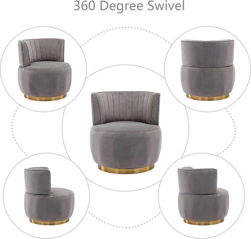 Miniatura 6 de Silla giratoria para sala de estar, moderna silla tapizada de tela de terciopelo con barril redondo, giratoria de 360 grados, pequeña silla de ocio