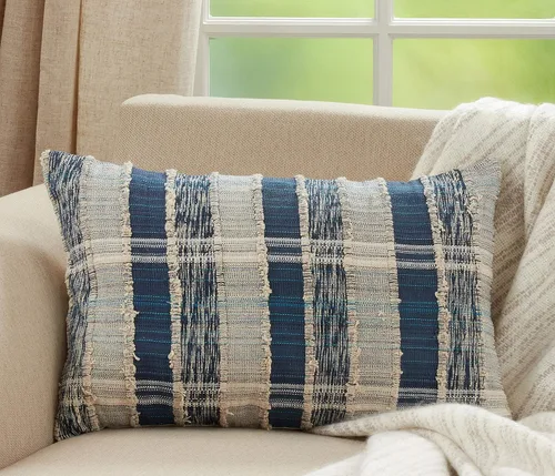 Miniatura 4 de SARO LIFESTYLE Maximus Collection - Funda de almohada de algodón tejida a rayas, 16 x 24 pulgadas, color azul