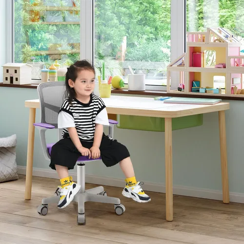 Miniatura 9 de GLACER Silla de escritorio para niños, silla de estudio giratoria de malla ajustable con ruedas, brazos, silla ergonómica para computadora