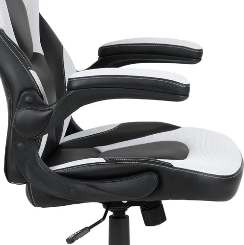 Miniatura 7 de Flash Furniture Juego de escritorio para juegos negro y silla de carreras blanco/negro con soporte para tazas, gancho para auriculares y soporte
