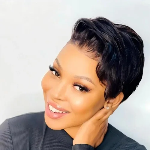 Miniatura 4 de Peluca de cabello humano corto con encaje frontal para mujeres negras, peluca de corte Pixie, peluca de encaje previamente despuntada en T