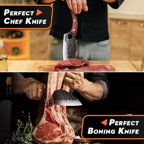 Miniatura 9 de Huusk Cuchillo de Carnicero Forjado a Mano - Cuchillo de Carnicero para Cortar Carne, Cuchillo Vikingo de Cocina Japonés con Funda, Cuchillos