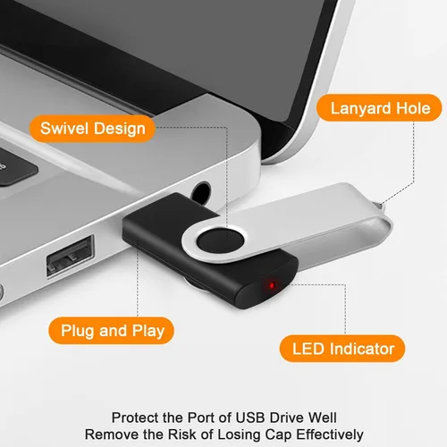 Miniatura 4 de Paquete de 10 unidades de memoria USB 2.0 a granel con cordones, memorias de fotos de memoria giratoria para almacenamiento de datos y copia
