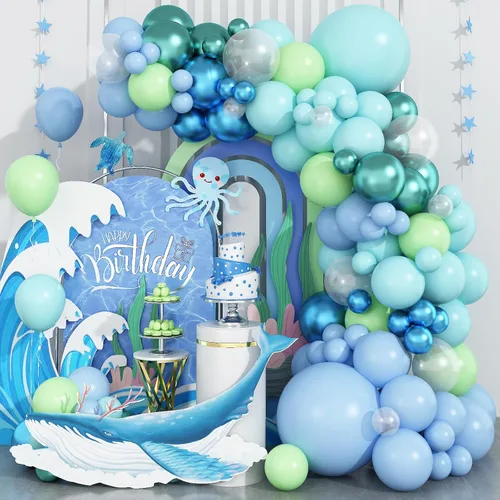 Miniatura 6 de Kit de Guirnalda de Arco de Globos de Sirena, Guirnalda de Cola de Sirena con Globos de Látex Metálico en Rosa Pastel, Morado, Verde y Turquesa