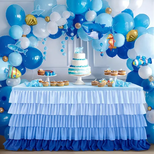 Falda de mesa azul tutú mantel para fiesta bajo el mar decoraciones de Frozen revelación de género cumpleaños elefante baby shower 1.8m (6 pies)