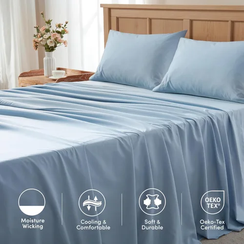 Miniatura 5 de Comfort Spaces - Juego de sábanas King de 4 piezas Coolmax refrescantes, sábanas de Coolmax que absorben la humedad, juego de sábanas suaves y Azul