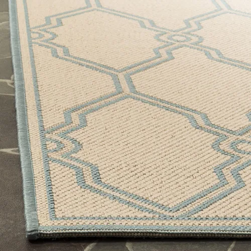 Miniatura 4 de SAFAVIEH Linden Collection LND124L - Alfombra de pasillo de 2 pies 2 x 8 pies, color crema / aguamarina LND124L enrejado para interiores