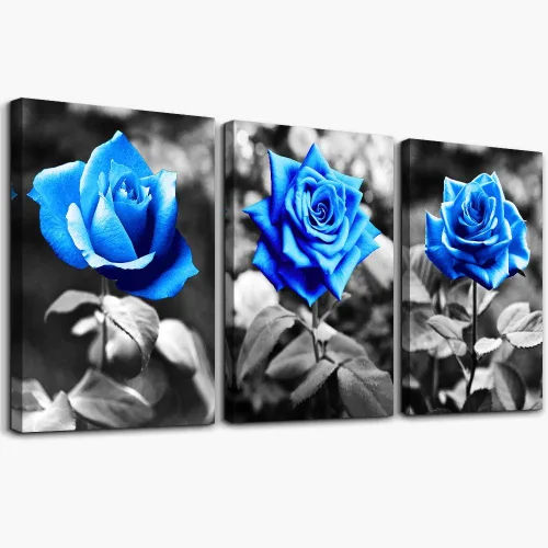 Miniatura 17 de Pinturas de decoración de pared para sala de estar, baño, habitación, cocina, familia, oficina, ilustraciones blanco y negro azul, rosa, flores, 12