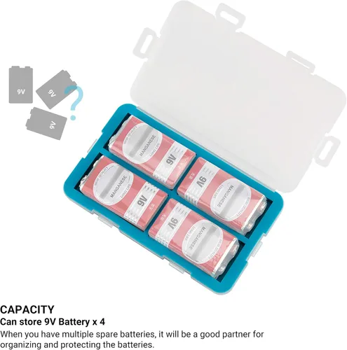 Miniatura 6 de JJC Estuche para Baterías de 9V para 4x 9V, Resistente al Agua y a Prueba de Golpes, Organizador de Almacenamiento de Baterías de 9V Estuche