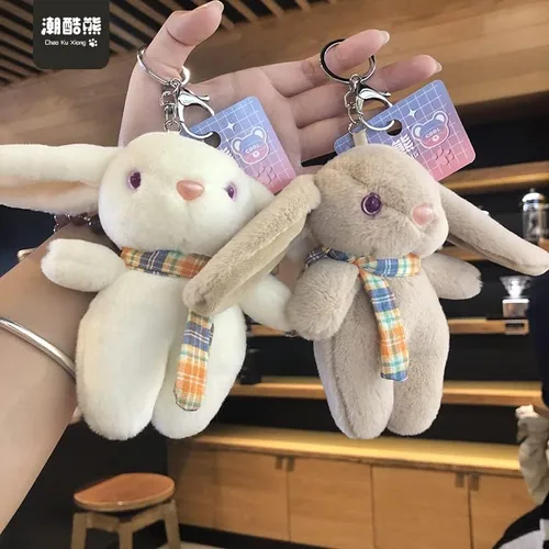 Miniatura 2 de BONICI Chicas y mujeres creativas y bonitas orejas grandes cálida bufanda suave con colgante de conejo llavero llavero de Año Nuevo bolso de mano