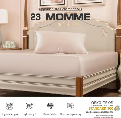 Miniatura 2 de PROMEED Sábana bajera ajustable de seda de 0.906 in, tamaño Queen, 100% seda de morera 100% momme de 3ª generación 23 con bolsillo profundo de 16