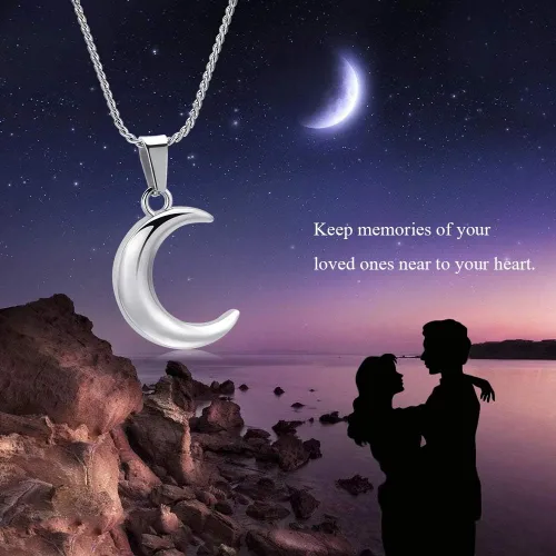 Miniatura 2 de Imrsanl Joyería de cremación para cenizas, collar de urna de luna, medallón conmemorativo de acero inoxidable, joyería de recuerdo para cenizas