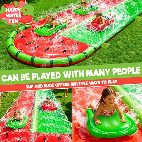 Miniatura 5 de Valla segura de 3 caras: toboganes de agua de césped de sandía con 2 tablas de bodyboards para niños y adultos, juguetes de agua resistentes