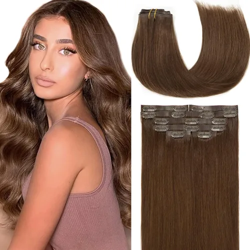 Miniatura 77 de Loxxy Extensiones de cabello humano con clip, sin costuras, 22 pulgadas, color marrón oscuro a castaño oscuro y marrón oscuro, 7 piezas