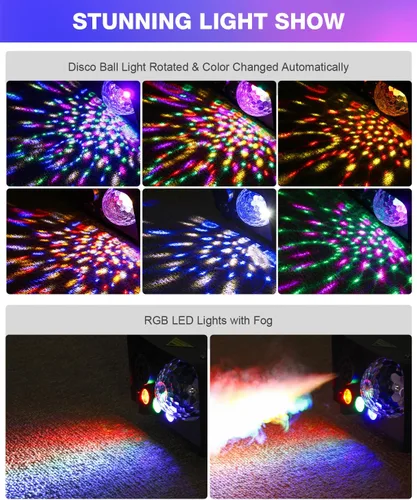 Miniatura 3 de MOSFiATA - Máquina de niebla con luz de discoteca 600W, máquina de humo con luces LED RGB, pulverización de 2300 CFM, control remoto, perfecta